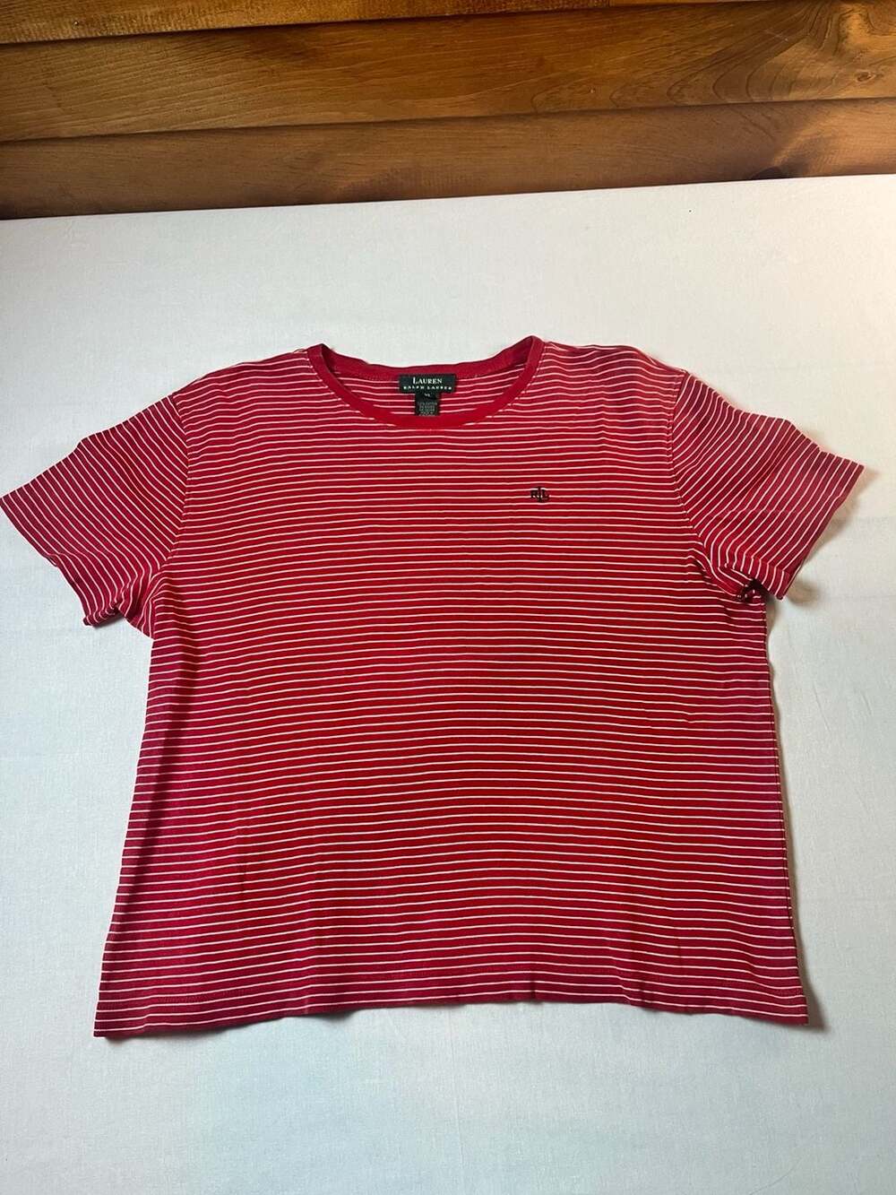 Ralph Lauren Red and White Striped Short Sleeve T-Shirt Women XL